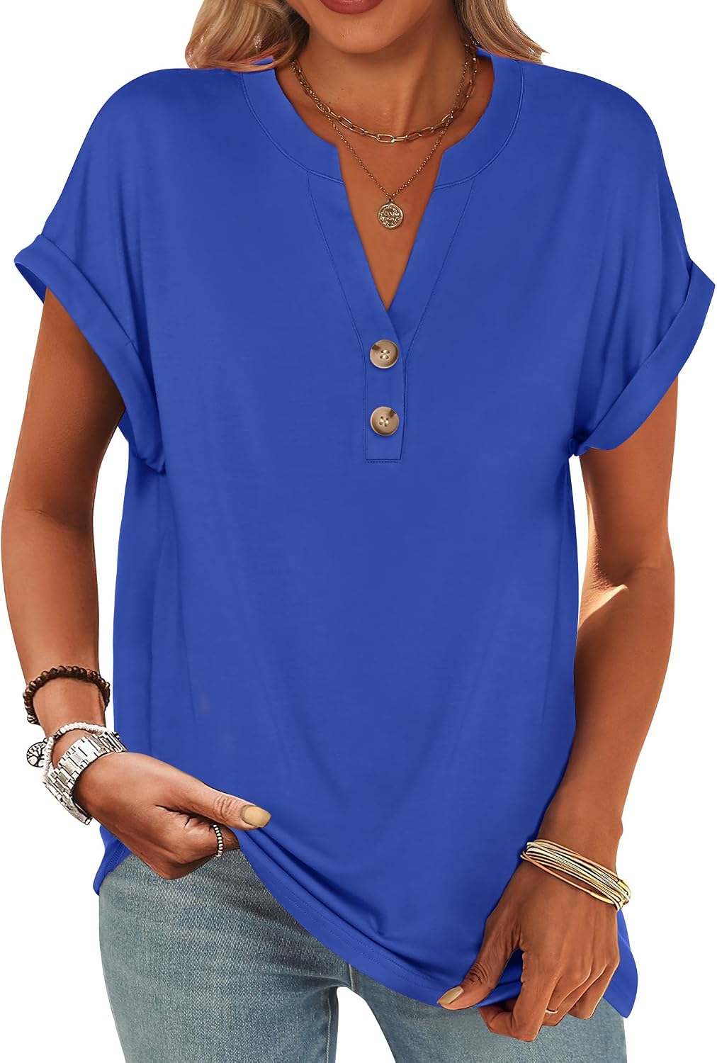 ANRABESS Womens Short Sleeve Henley Tops Summer Shirts Dressy Casual Blouse