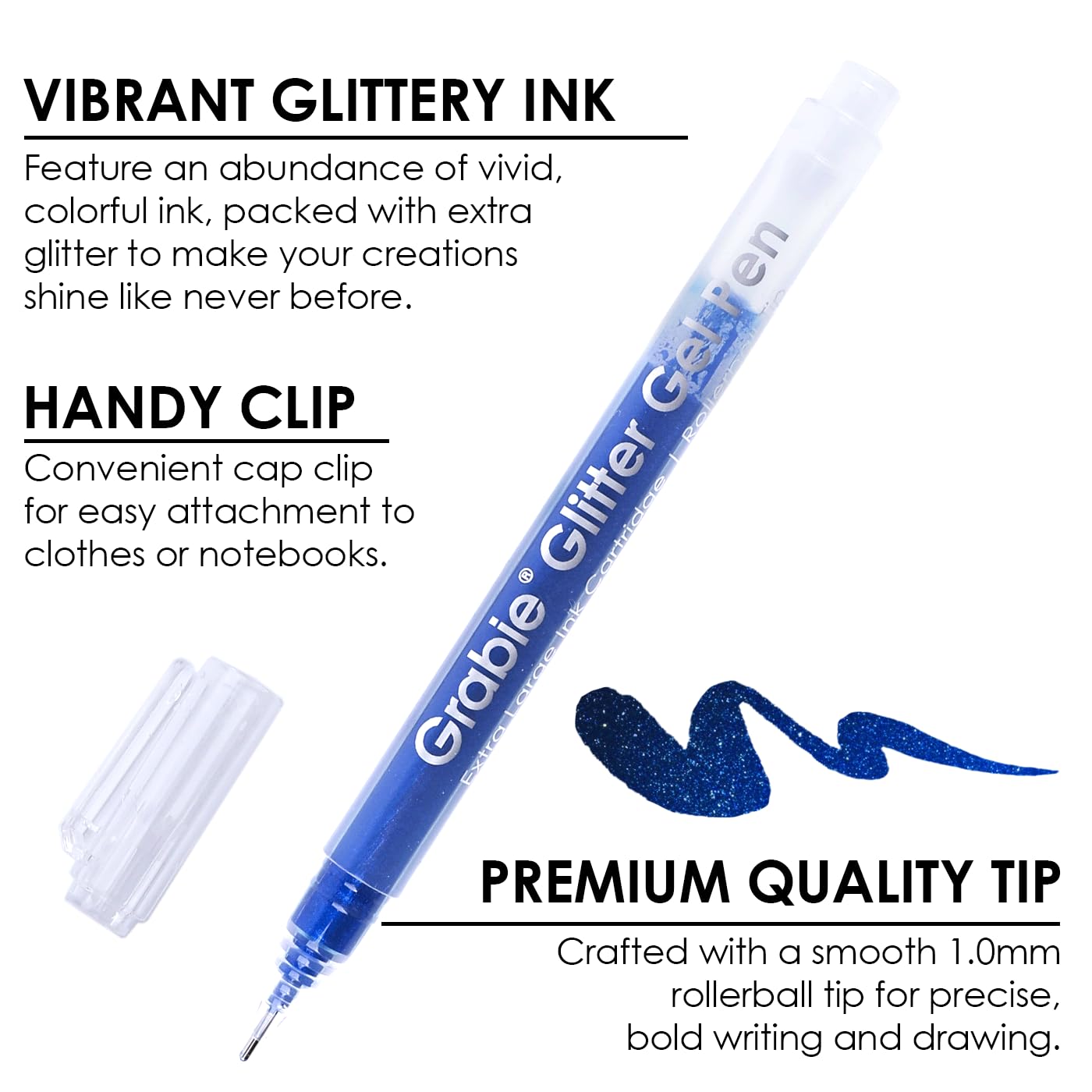 Grabie 18 Color Glitter Gel Pens, Retractable Sparkle Art Pens