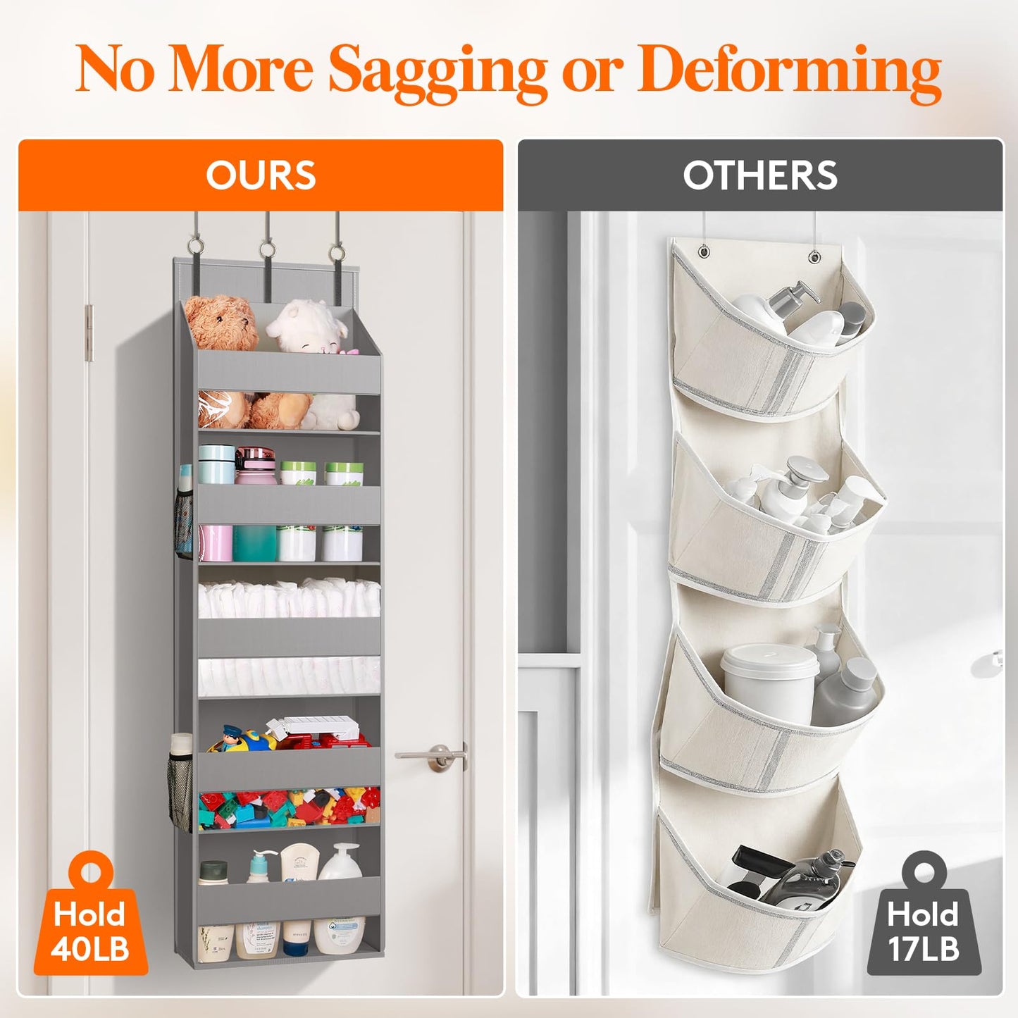 Lifewit 1 Pack Over the Door Organizer, 5 Section Hanging Storage, Beige