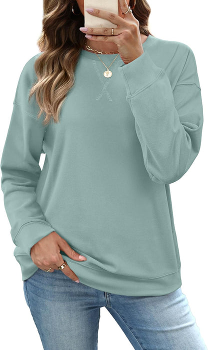 RUMIA Women's Crew Neck Sweatshirt Long Sleeve Tops for Women Fall Clothes