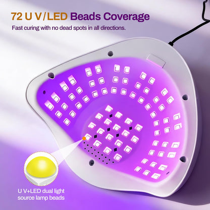 JODSONE U V LED Nail Lamp with Base Coat Top Coat Set, Nail Dryer for Gel Polish for Nails with Automatic Sensor & 4 Timers