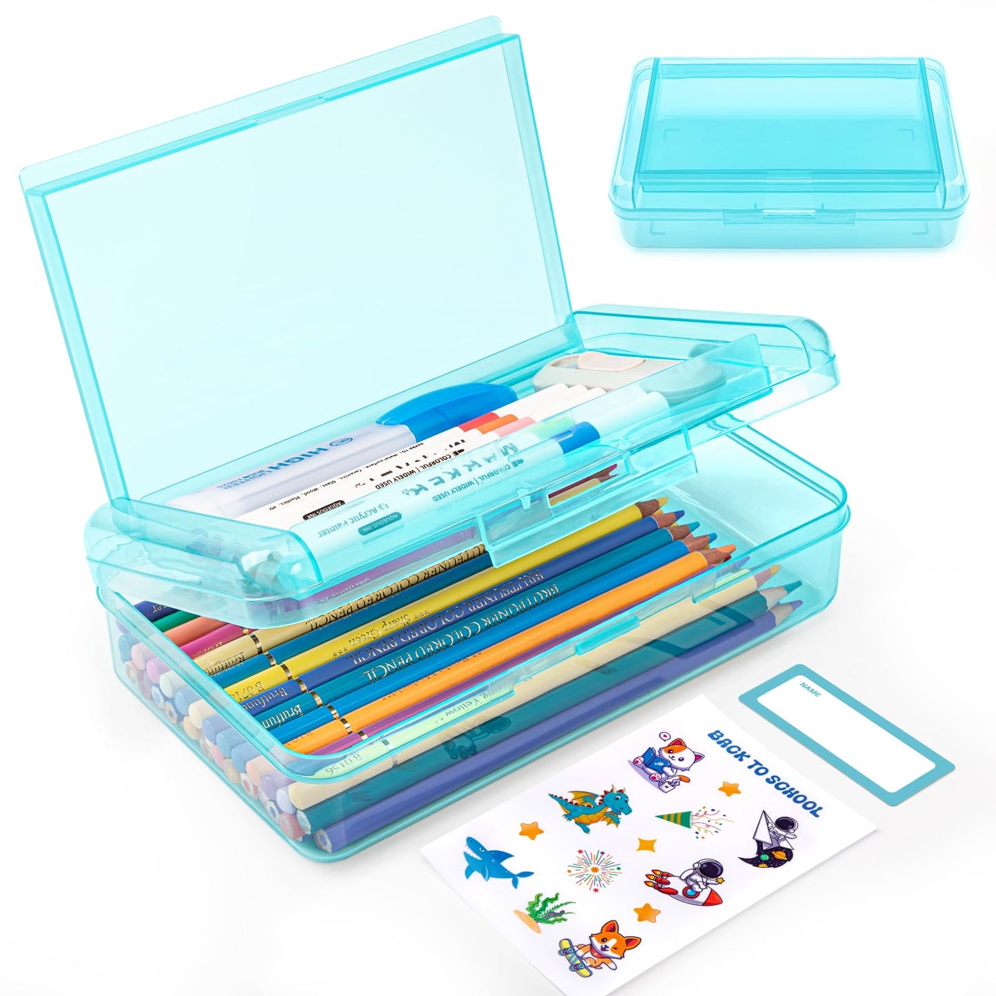 Double Layer Plastic Clear Hard Colored Pencil Box Case Pen Crayon Box