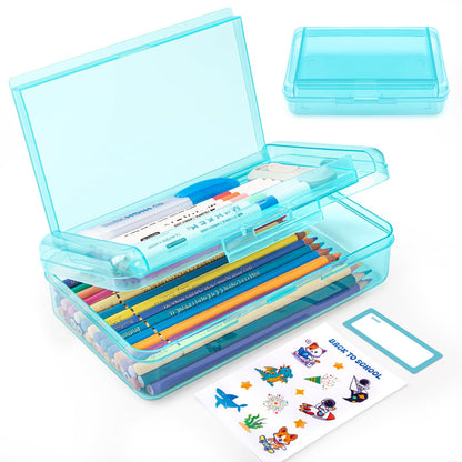 Double Layer Plastic Clear Hard Colored Pencil Box Case Pen Crayon Box