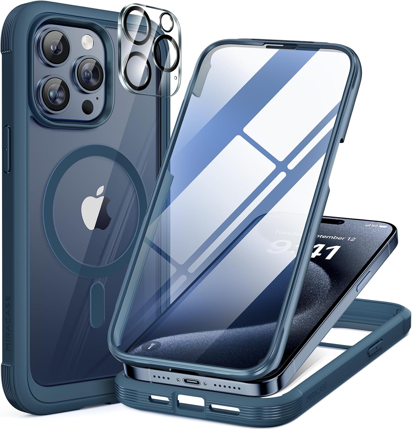miracase for iPhone 17e Case & iPhone 16e Case, Full-Body Phone with Built-in Glass Screen Protector, [Magnetic with MagSafe] Military Drop Proof 17 E/ 16 E Cover Bumper 6.1 inch, Black