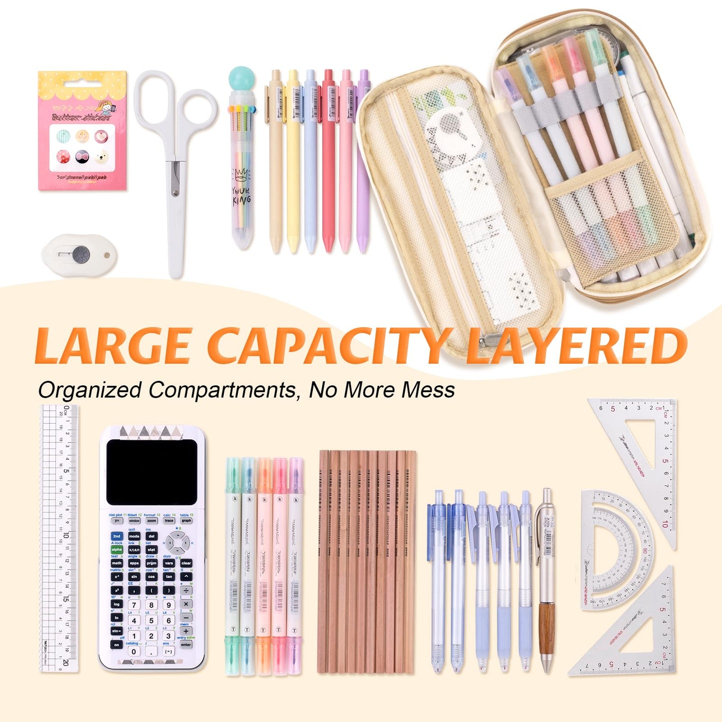 EASTHILL Big Capacity Pencil Pen Case Office College School Large Storage High Capacity Bag Pouch Holder Box Organizer Blue (Pink)