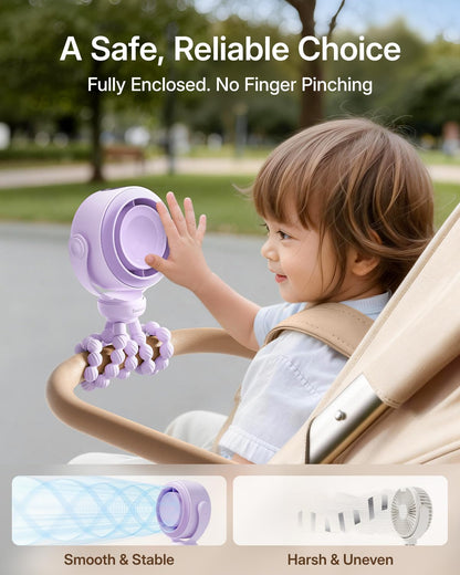 SWEETFULL Portable Stroller Fan, Pinch-Proof Baby Fan - Cream