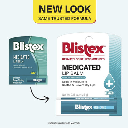 Blistex Medicated Lip Balm SPF 15, 24 Hr Moisture, 0.15 oz, 3 Count