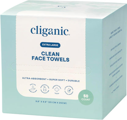 Cliganic Face Towels XL, Disposable Makeup Remover, Soft Dry Wipes, 50 ct