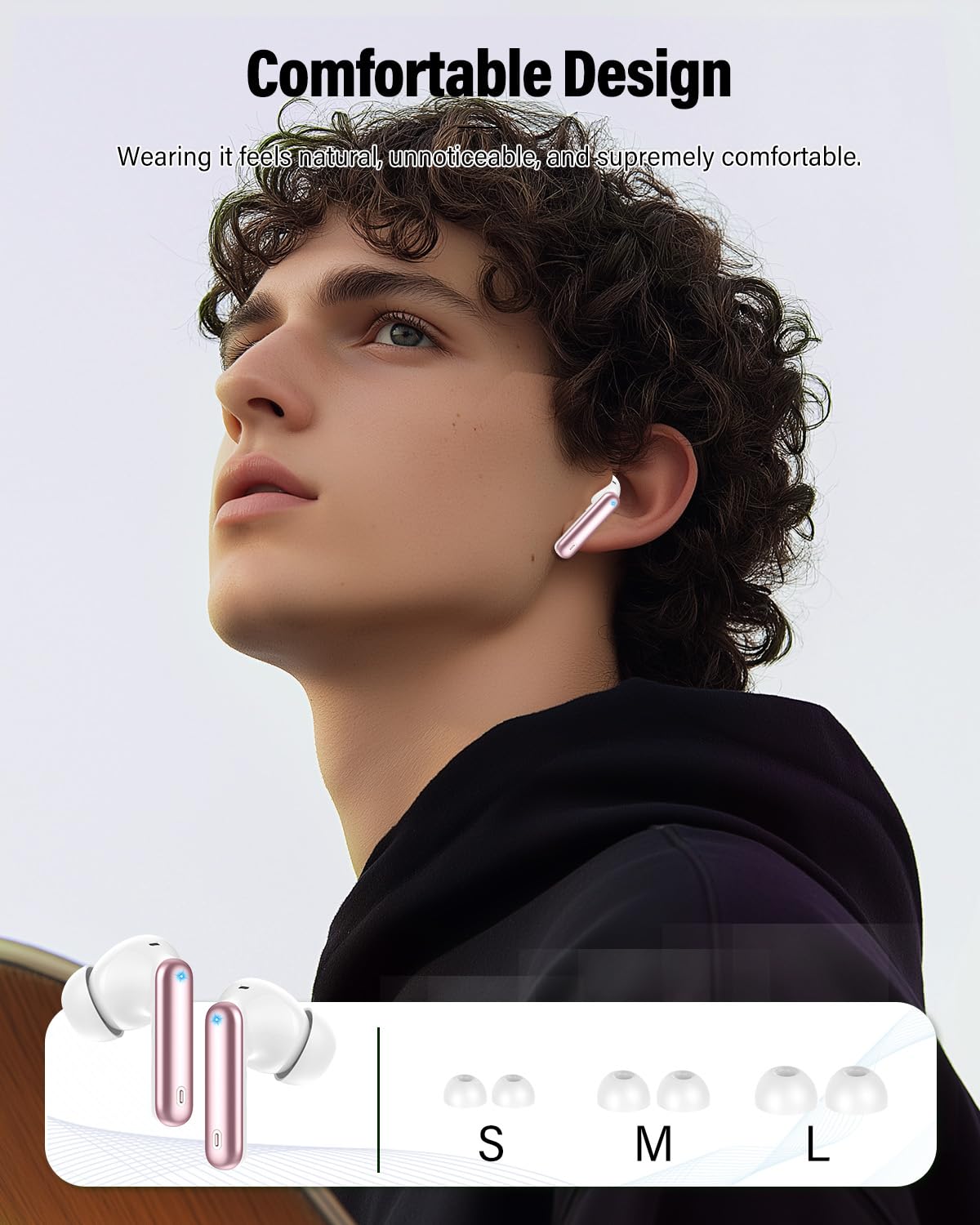 Wireless Earbuds, Bluetooth 5.4 Headphones Bass Stereo/Clear Calls, Black