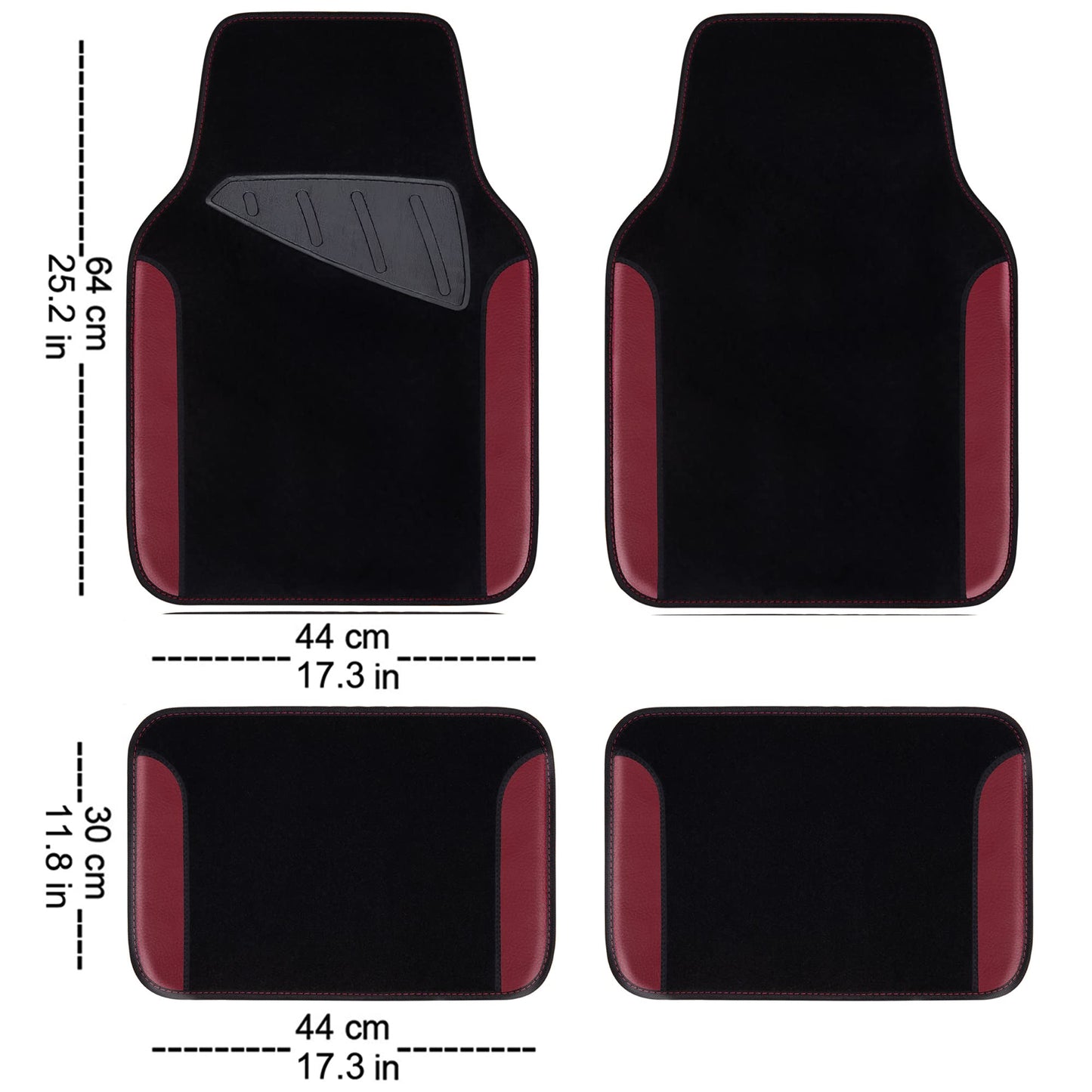 CAR PASS Waterproof Universal Fit Car Floor Mats, Faux Leather Car Carpet Mats, Black Car Mats with Anti-Slip Nibbs Backing & Driver Heel Pad Fit for SUV,Vans,sedans, Trucks,Set of 4pcs(All Black)