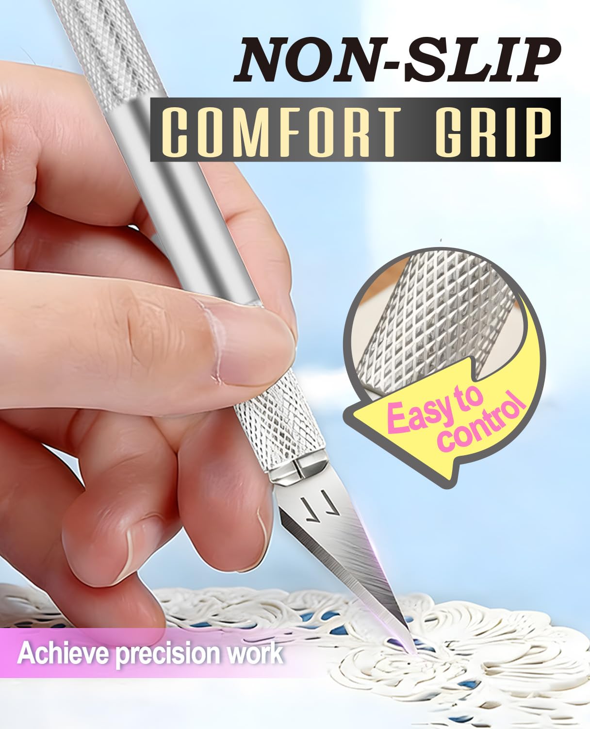 DIYSELF Exacto Knife Set with 10 Extra #11 Blades, 6-Inch Metal Ruler, Pink