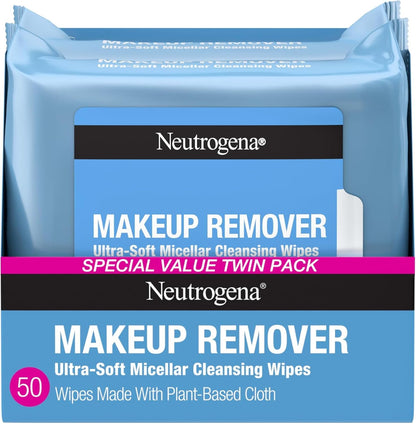 Neutrogena Makeup Remover Micellar Wipes, 2 Pack of 25 Ct
