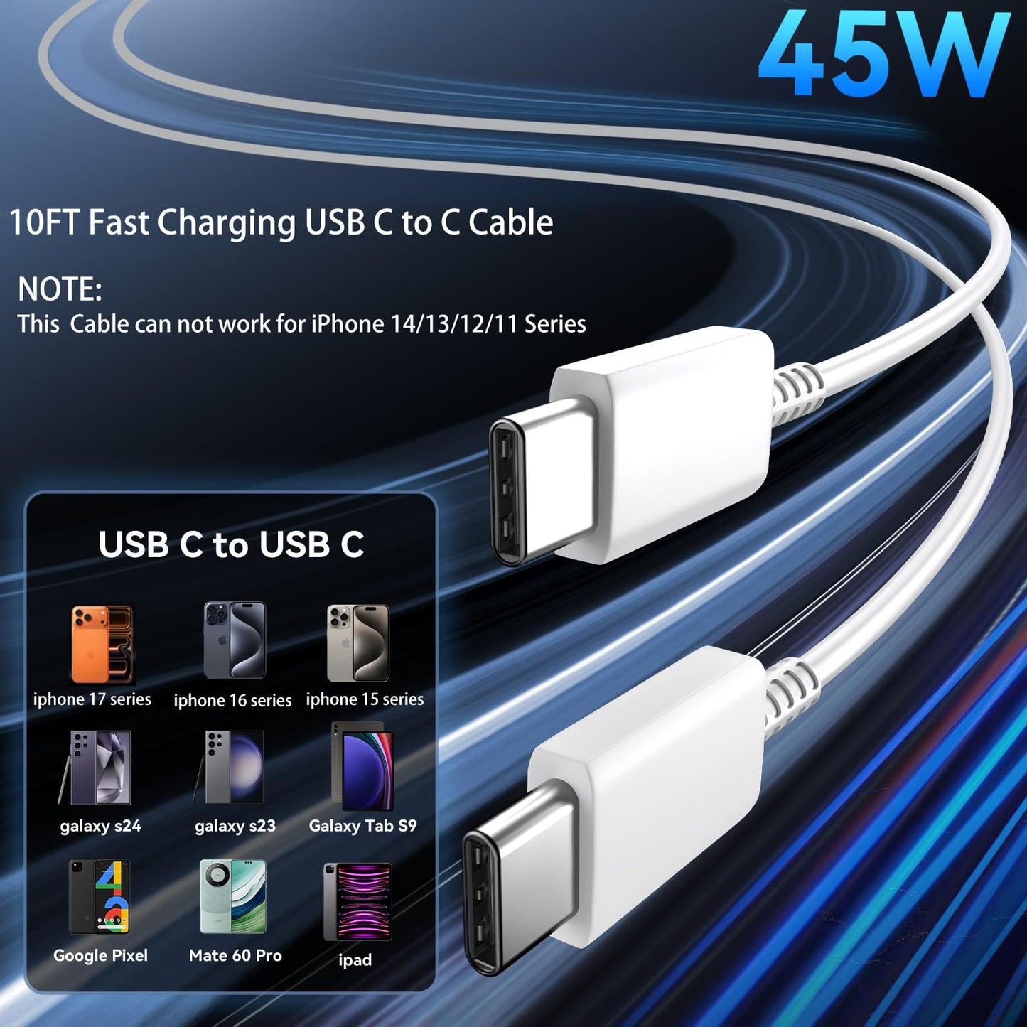 Phone 17 16 Pro Max Charger Fast Charging, 45W Super Fast USB C Charger Block with 10FT Long Charging Cord Cable for 17 16 Pro Max/17 16/16 Plus,15 Pro Max/15 Pro/15, Android Phone-Black