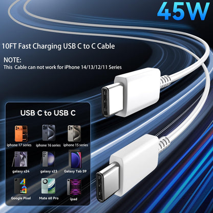 Phone 17 16 Pro Max Charger Fast Charging, 45W Super Fast USB C Charger Block with 10FT Long Charging Cord Cable for 17 16 Pro Max/17 16/16 Plus,15 Pro Max/15 Pro/15, Android Phone-Black