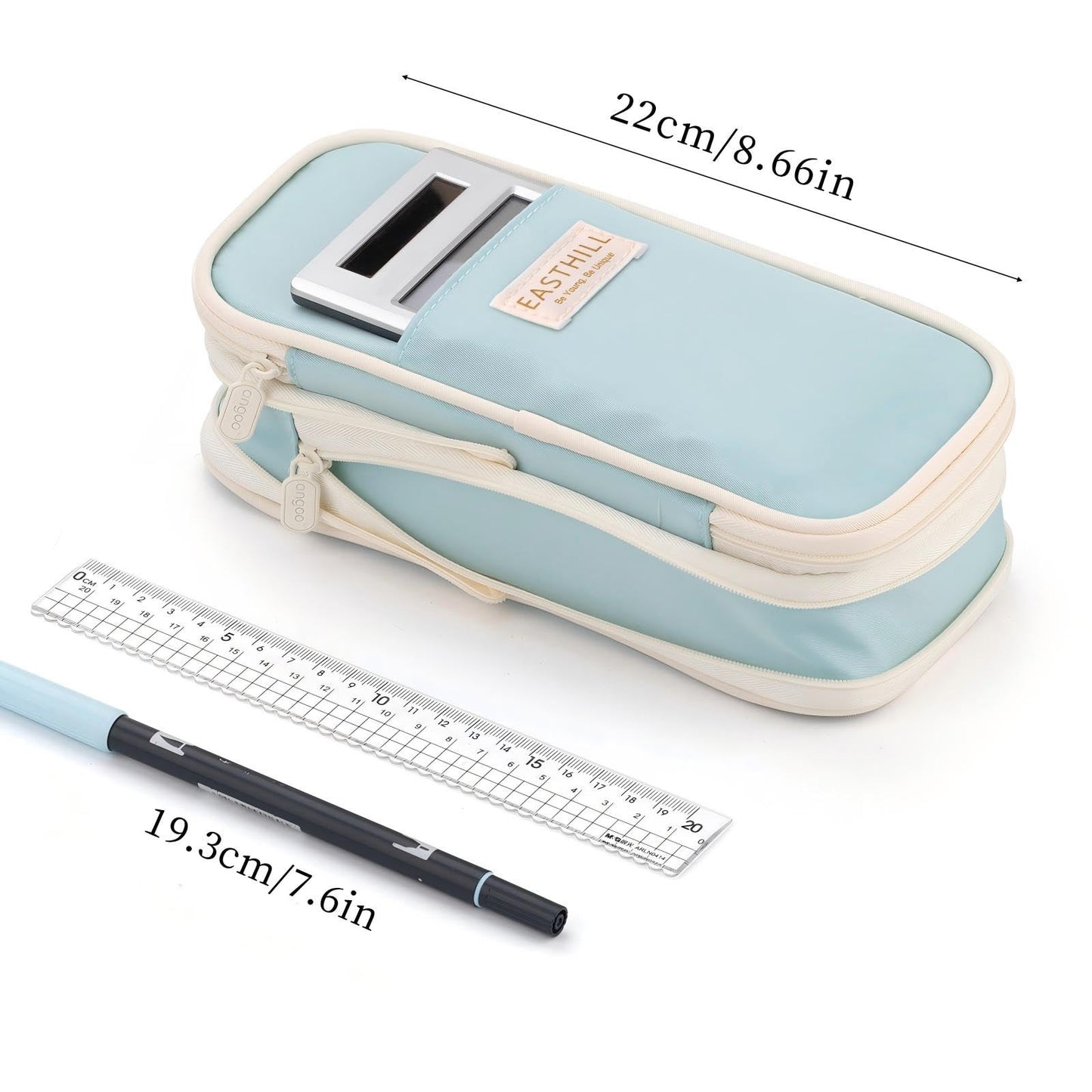 EASTHILL Big Capacity Pencil Case Large Pencil Pouch Stationery Pen Bag for Teen Girls-Green