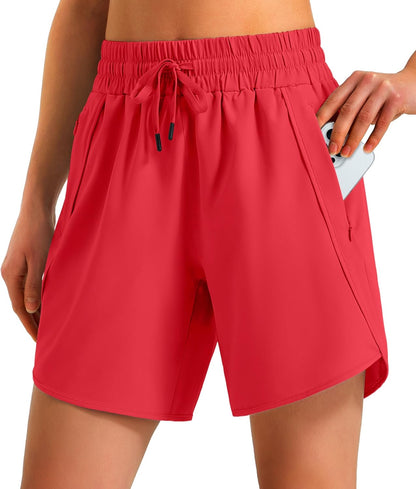 Ksmien Women's 5"/7" Athletic Running Shorts Quick Dry with Zipper Pockets