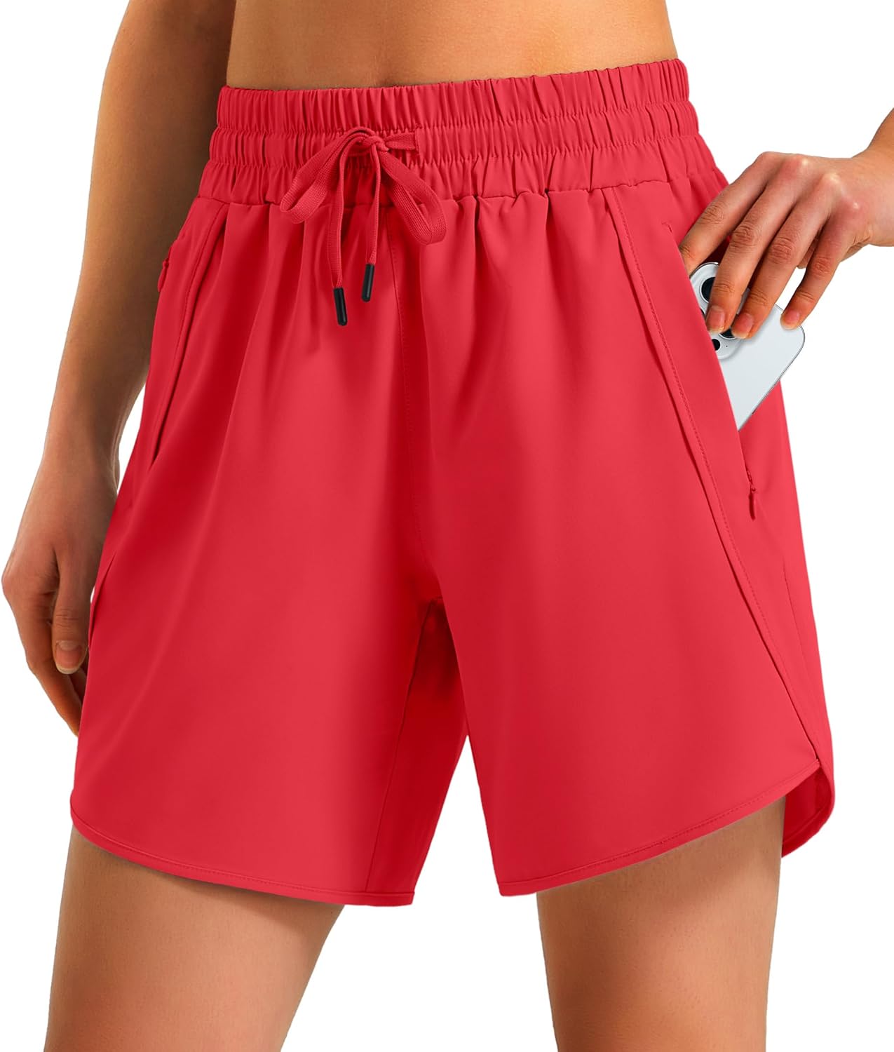 Ksmien Women's 5"/7" Athletic Running Shorts Quick Dry with Zipper Pockets