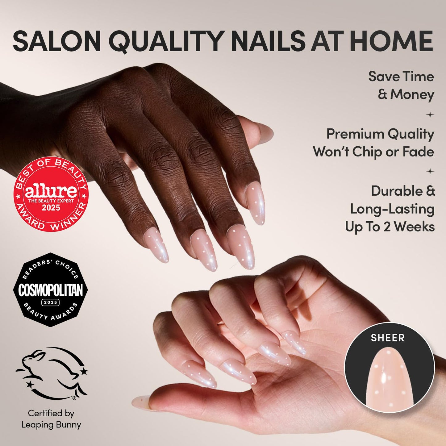 Glamnetic Press On Nails - Short Almond, Glossy Fake Nails 24 Pc Full Kit