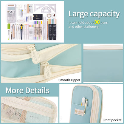 EASTHILL Big Capacity Pencil Case Large Pencil Pouch Stationery Pen Bag for Teen Girls-Green