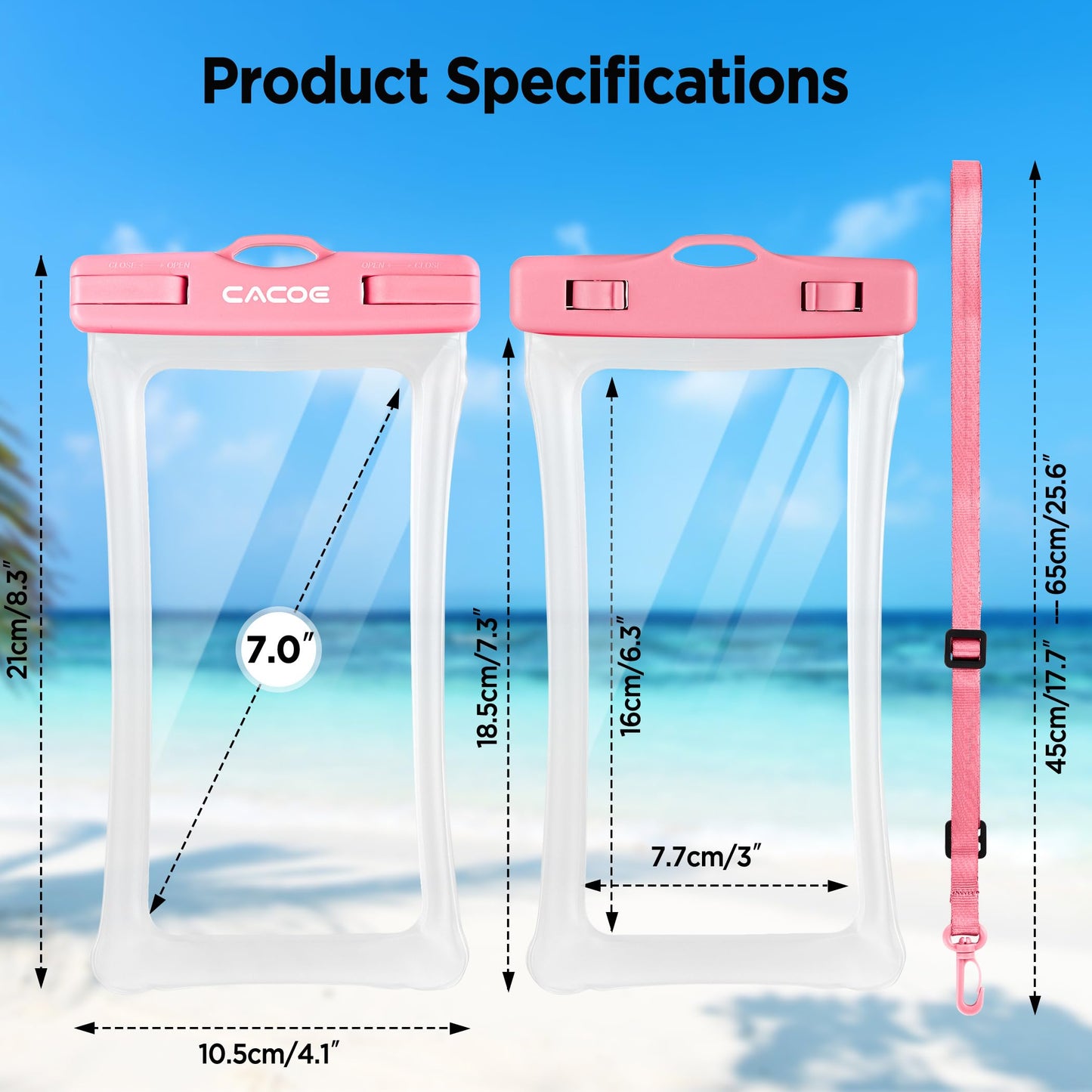 CACOE Floatable Waterproof Phone Pouch 2 Pack Up to 7.0",White+Blue