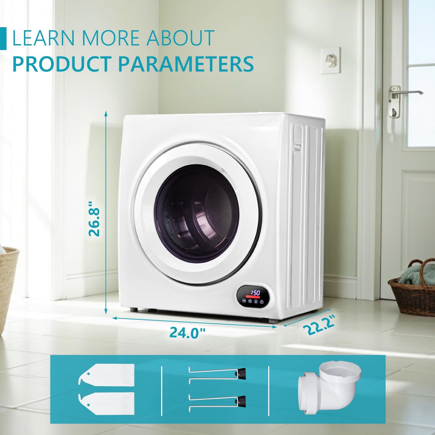 Euhomy Portable Clothes Dryer for Laundry, 1.5 Cu. Ft. Small Portable Dryers for Clothes, 120V Electric Dryer with Stainless Steel Drum, 850W Dryer Machine for Apartments, White