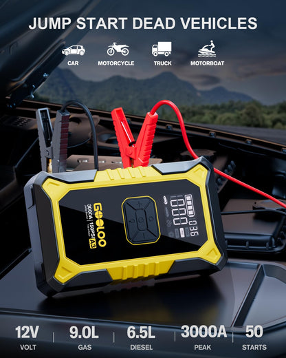 GOOLOO A3 12V 3000A Portable Jump Starter with Air Compressor