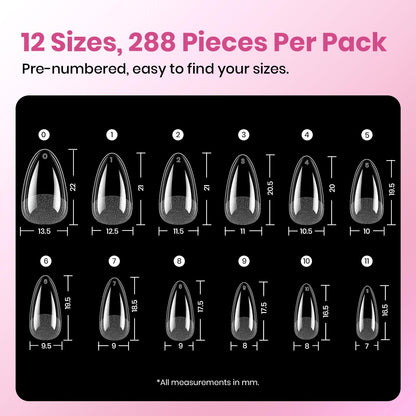 Beetles Soft Gel Nail Tips Short Almond 288pcs in 12 Sizes Etch-X