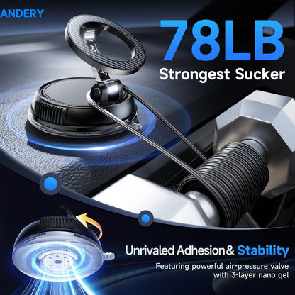ANDERY Car Phone Holder for Magsafe [78+LBS Strongest Suction & 2400gf Strongest Magnetic] 360° Adjustable Car Phone Mount, Phone Holders for Your Car for iPhone 17-12 Pro Max Air Plus (Carbon Fiber)