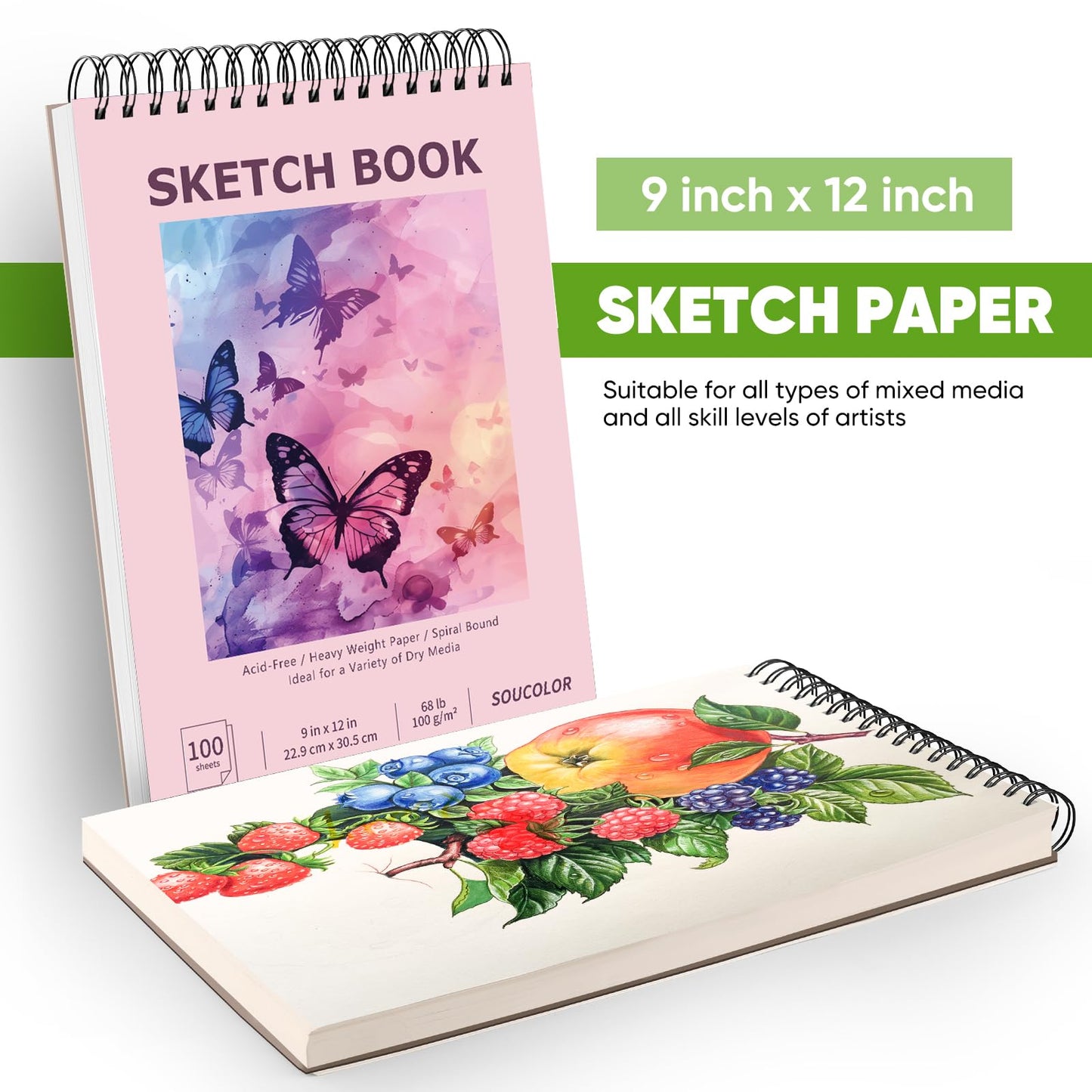 Soucolor Sketch Book 9" x 12", 100 Sheets Kids Art Sketchbook Drawing Pad