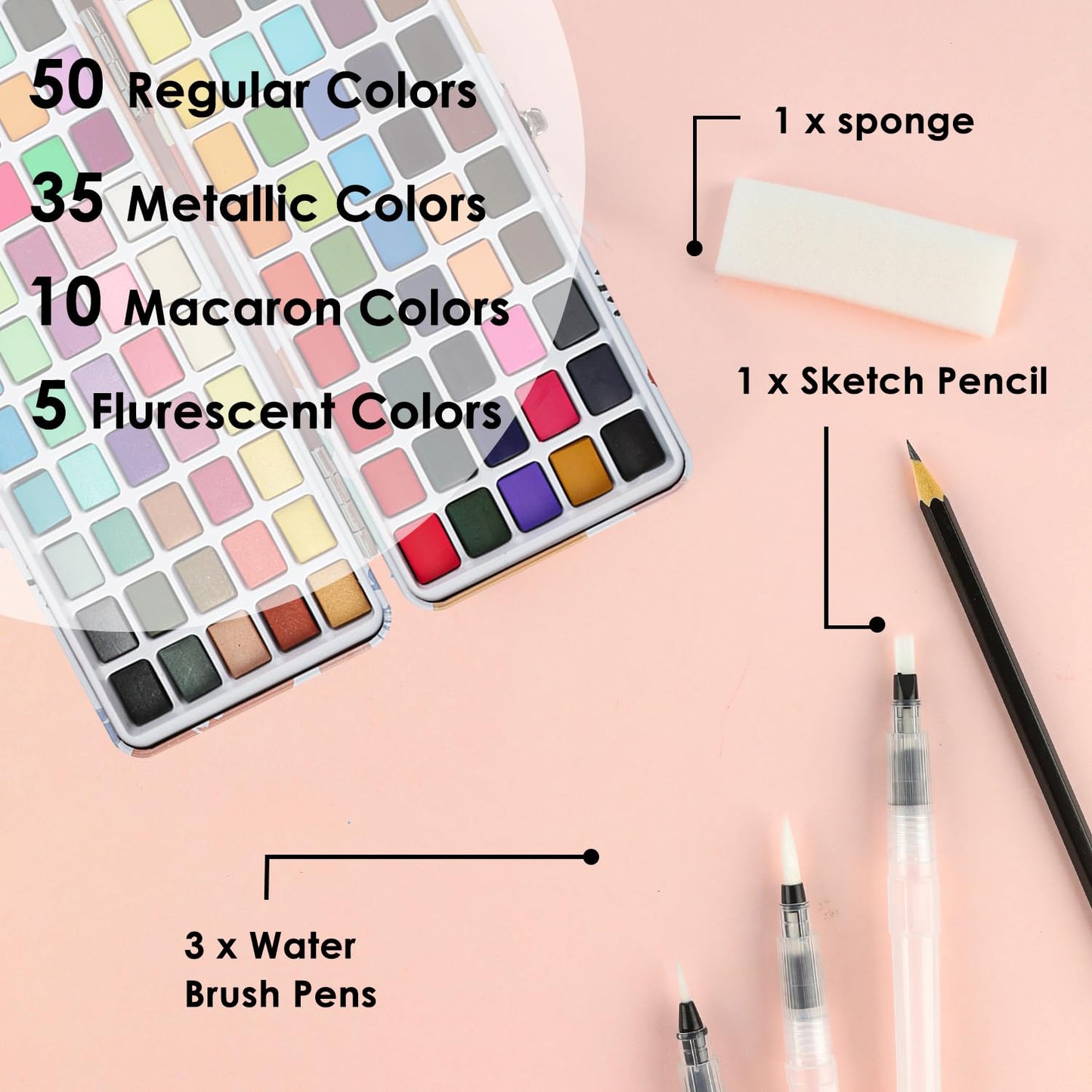 Grabie 50 Color Watercolor Paint Set with Brush Pens