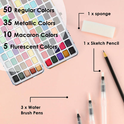 Grabie 50 Color Watercolor Paint Set with Brush Pens