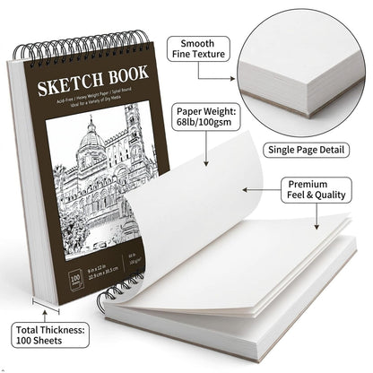 Soucolor Sketch Book 9" x 12", 100 Sheets Kids Art Sketchbook Drawing Pad