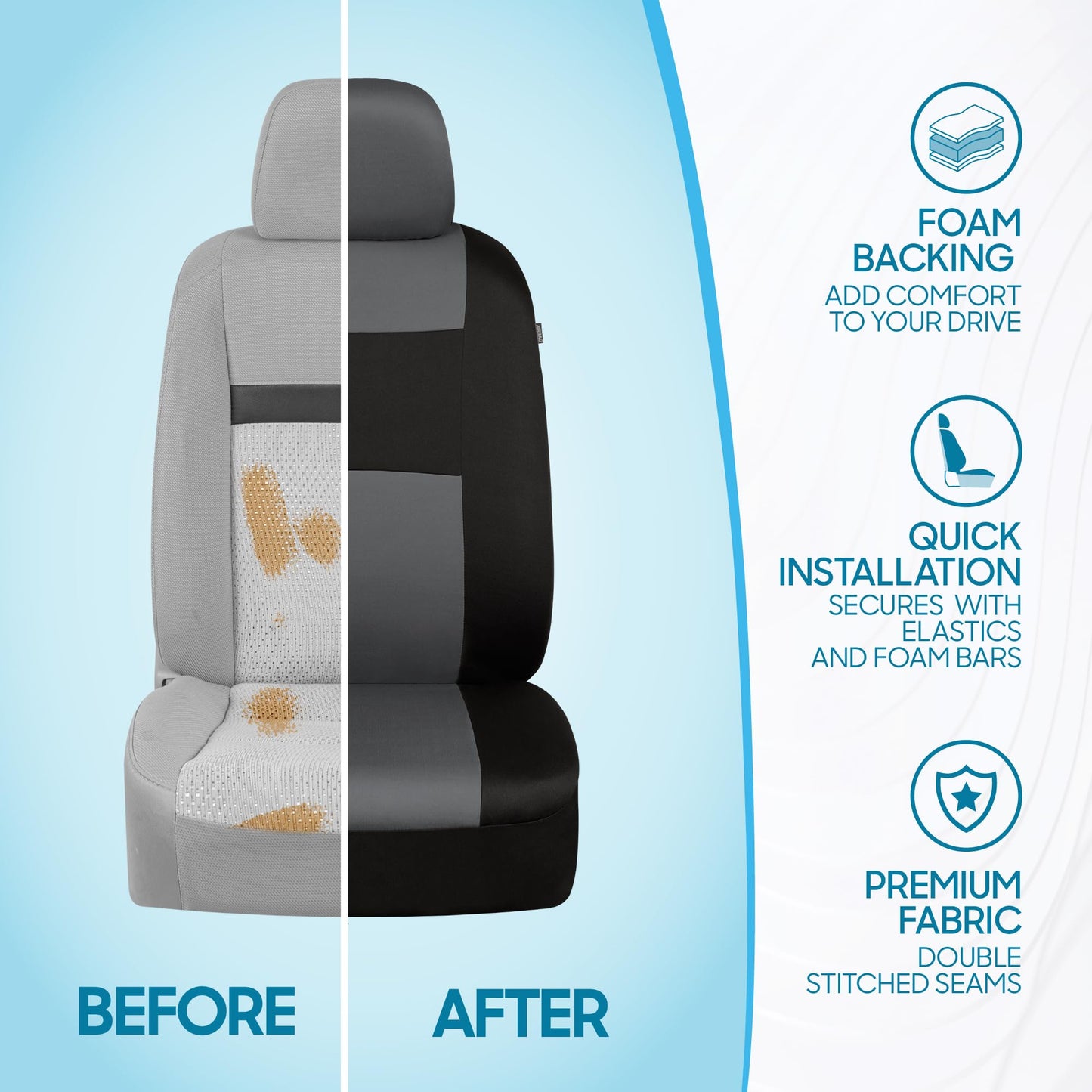 BDK PolyPro Car Seat Covers Full Set in Solid Black, Front and Rear Split Bench Seat Covers for Cars, Easy to Install Car Seats Cover Set and Accessories for Auto Trucks Van SUV - Solid Black
