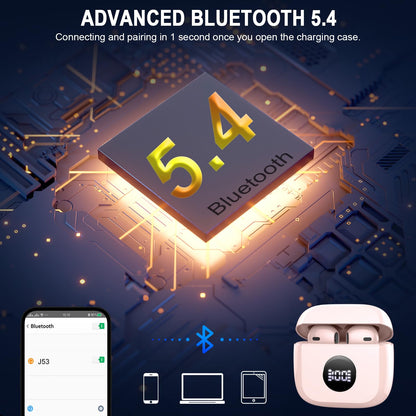 Wireless Earbuds, Bluetooth 5.4 Ear Buds, LED Power Display, 6D Bass Stereo