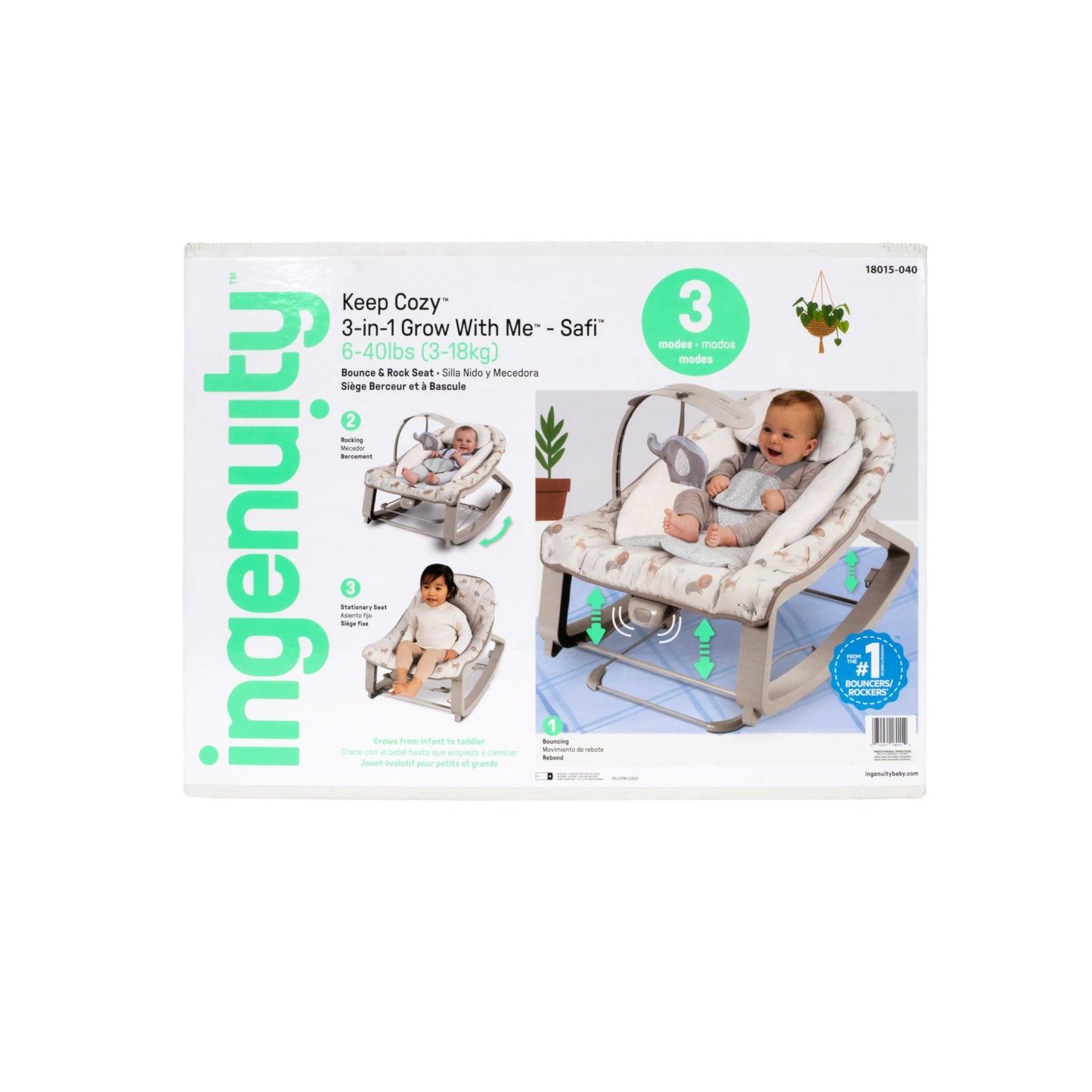 Ingenuity Keep Cozy 3-in-1 Grow with Me Vibrating Baby Bouncer, Seat & Infant to Toddler Rocker, Vibrations & -Toy Bar, 0-30 Months Up to 40 lbs (Weaver)
