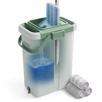 JOYMOOP Wall Mop and Bucket Set, Hands-Free Flat Floor Mop with 3 Washable Microfiber Pads, Wet and Dry Use, Ideal for Home and Commercial Floor Cleaning