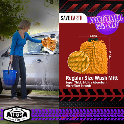 AIDEA Car Wash Mitt Microfiber, 4PK,Car Wash Brush, Green 8''X12''