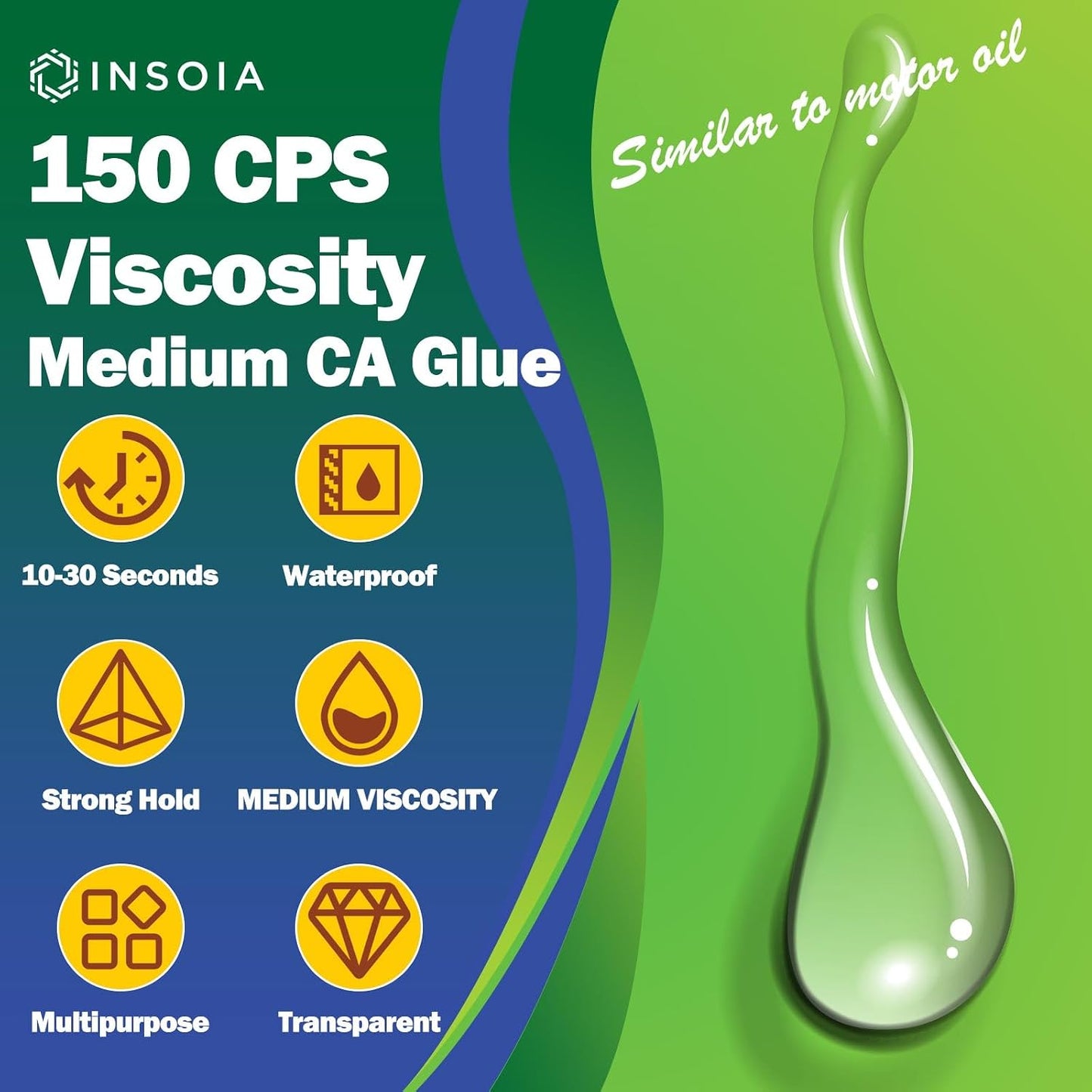 INSOIA Super Medium CA Glue, 20g, Strong Bond, with Precision Tips