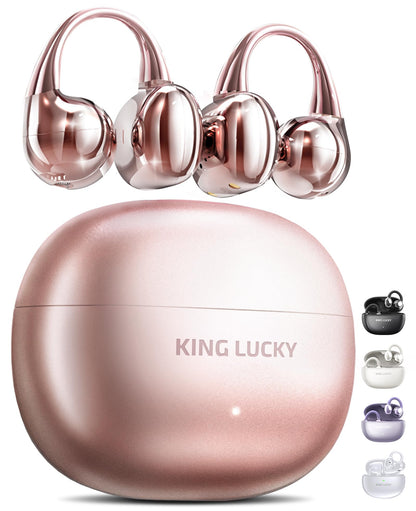 King Lucky Clip-On Earbuds Gen 3, Open-Ear Wireless Bluetooth 6.0 Headphones with Mic, Secure Fit for Small Ears & Glasses Wearers, 50H Playtime, ENC, IPX5 Waterproof Sport Ear Buds (Purple)
