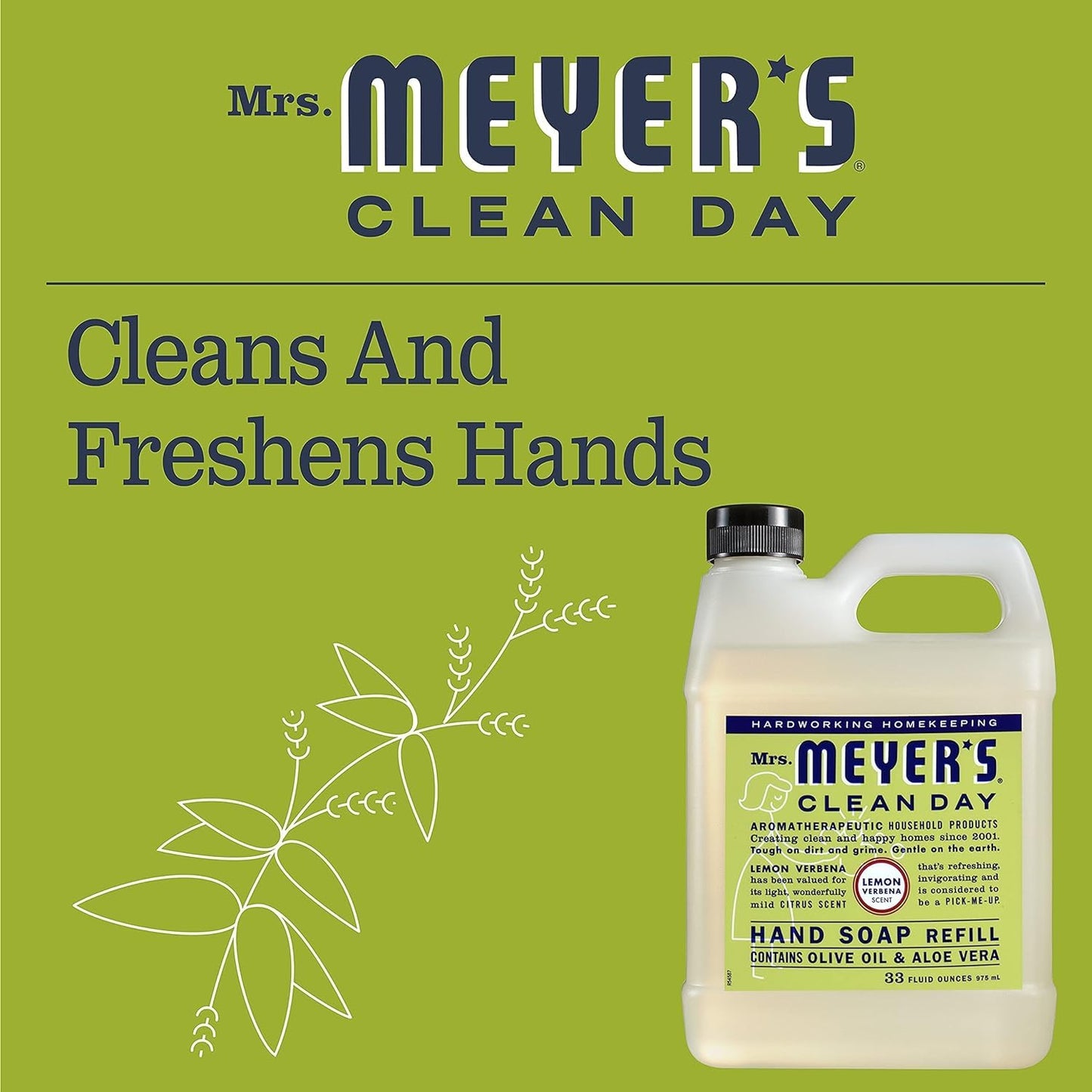 Mrs. Meyer's Clean Day, Hand Soap Refill, Lemon Verbena Scent, 33 Fl Oz
