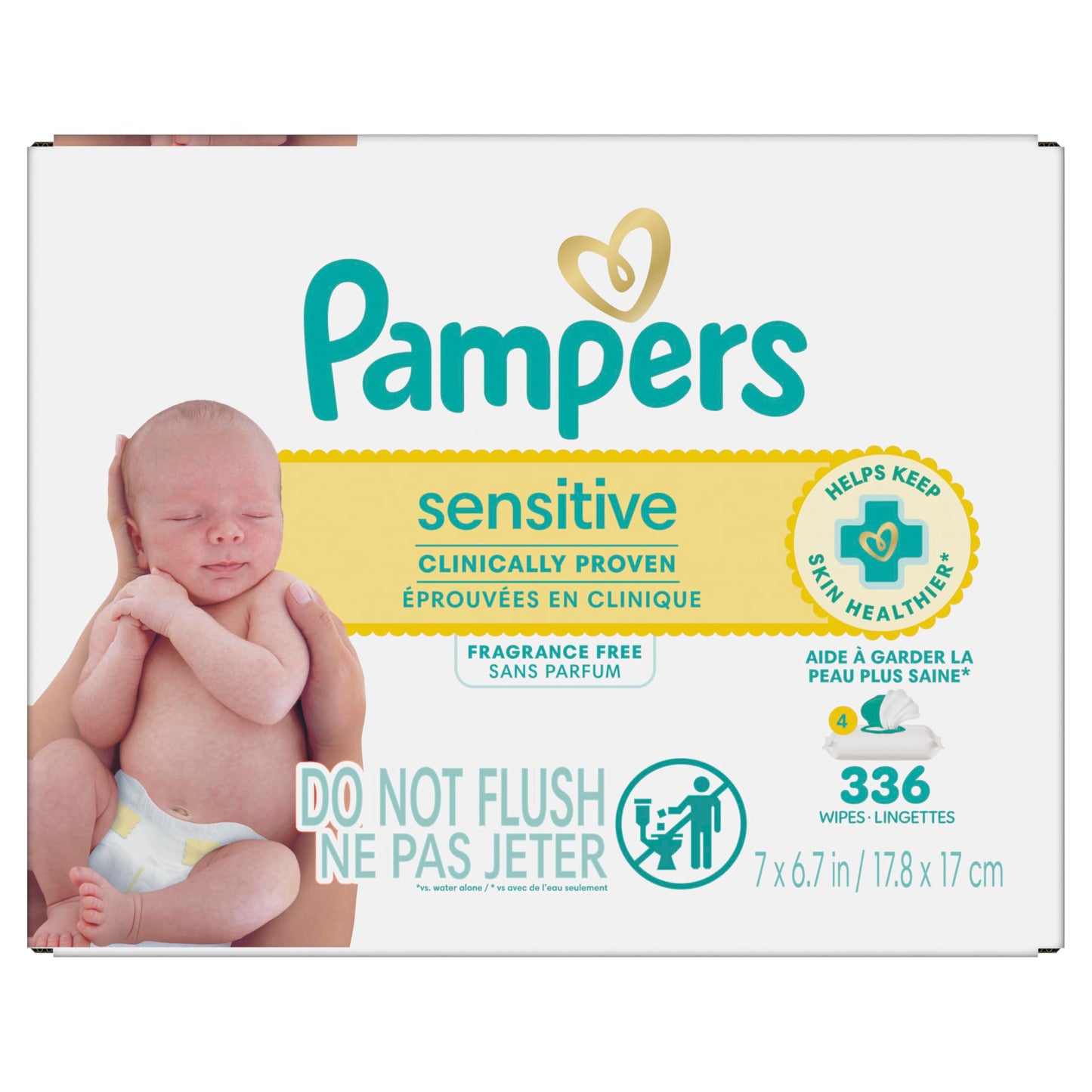 Pampers Sensitive Baby Wipes, Clinically Proven, Fragrance Free, Unscented, Water Based, Hypoallergenic, Multi-Use, Hand Wipes 1008 Wipes Total (18X Flip-Top Packs) [Packaging May Vary]