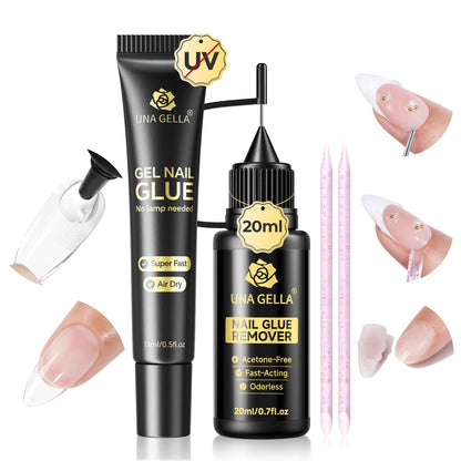 UNA GELLA 15g Nail Glue for Press On Nails with 20ml Nail Glue Remover Kit