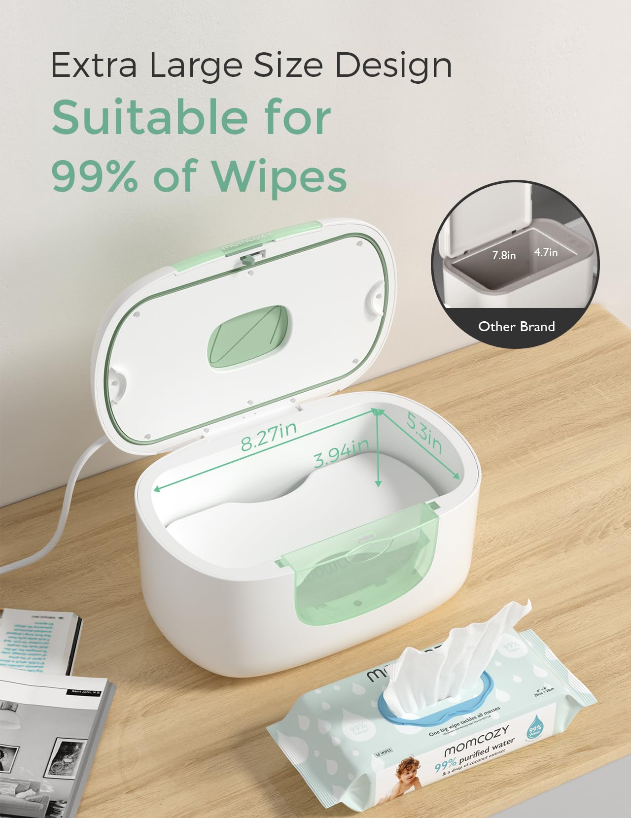 Momcozy Baby Wipe Warmer, Innovative Spring Design,Large Capacity Dispenser
