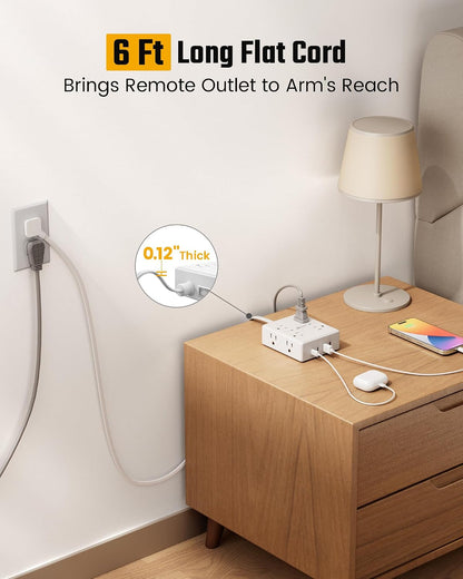 SUPERDANNY Extension Cord,Flat Plug Surge Protector Power Strip,6Ft