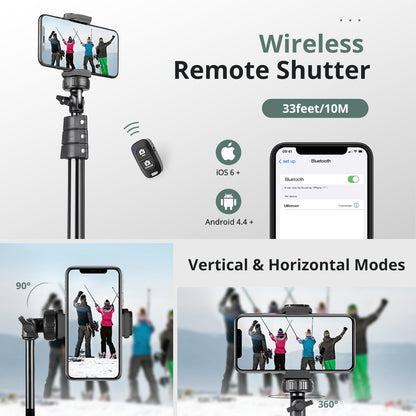 SENSYNE 72" Phone Tripod, Extendable Cell Phone Tripod Stand, Selfie Stick with Wireless Remote and Phone Holder, Compatible with iPhone Android Phone, Camera