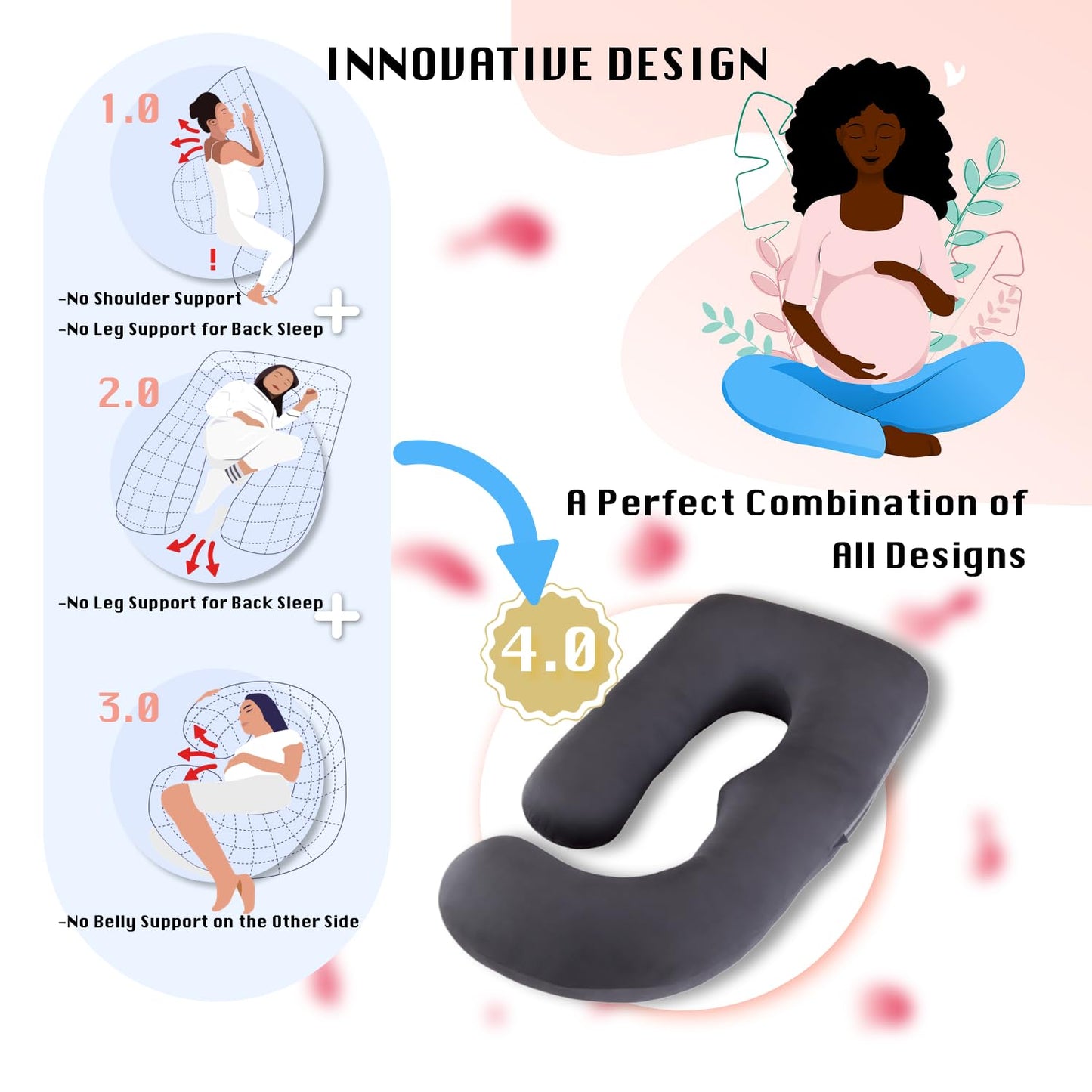 ALLOPERA Pregnancy Pillow, Full Body Maternity Pillow 57 inch, with Removable Washable Cover - Sleep Support for Legs, Back, Neck, Shoulder, HIPS, Belly, Velvet Cover-Grey-Dark Blue