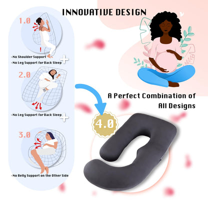 ALLOPERA Pregnancy Pillow, Full Body Maternity Pillow 57 inch, with Removable Washable Cover - Sleep Support for Legs, Back, Neck, Shoulder, HIPS, Belly, Velvet Cover-Grey-Dark Blue