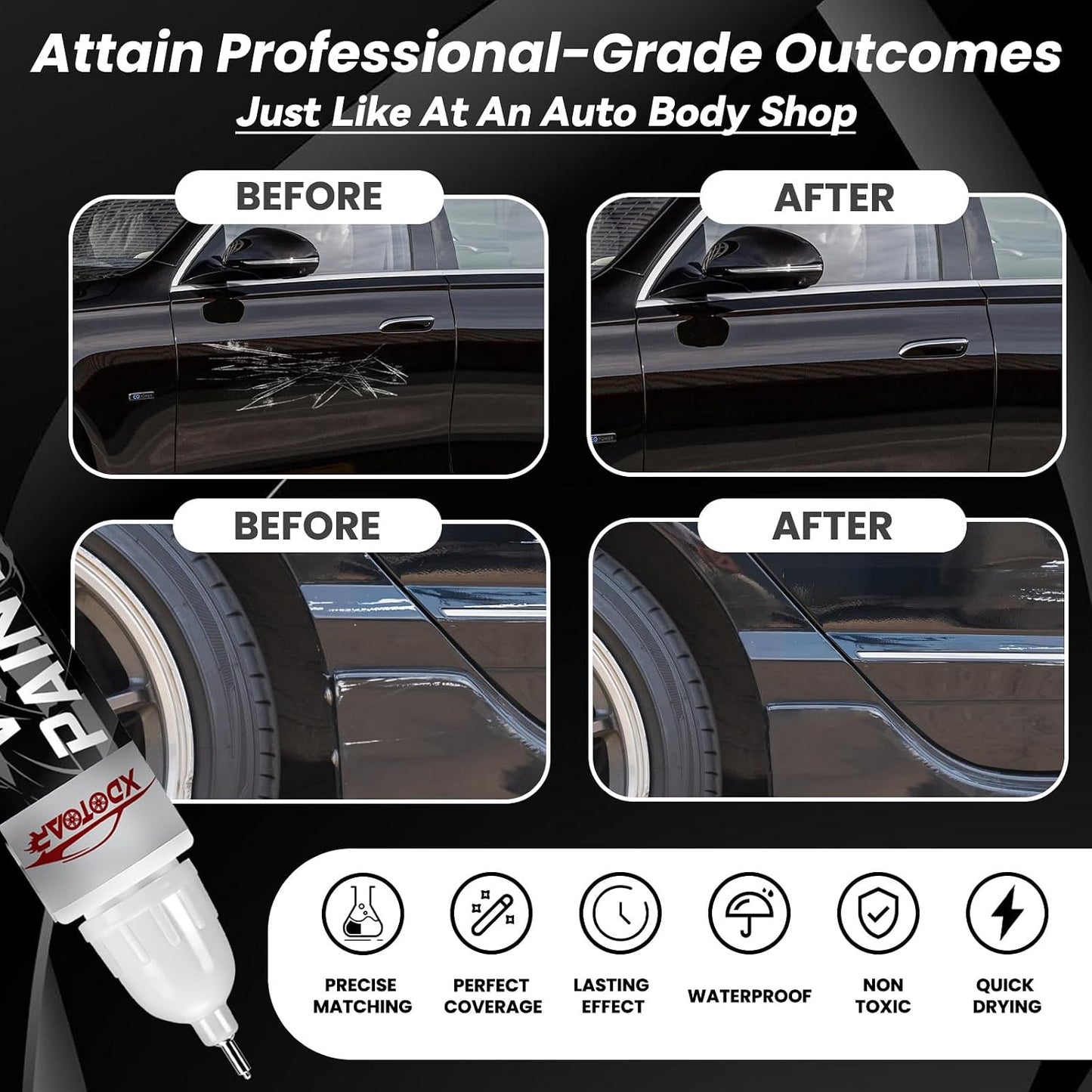 Matte Black Touch Up Paint for Cars, Universal and Color Accurate Automotive Scratch Repair Pen, Lasting Auto Scratch Remover, Quick Drying, Weather Resistant, Easy to Use, Versatile Use