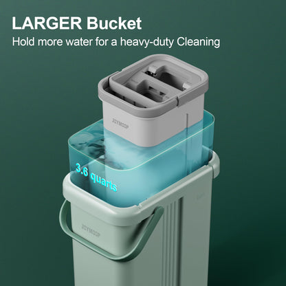 JOYMOOP Wall Mop and Bucket Set, Hands-Free Flat Floor Mop with 3 Washable Microfiber Pads, Wet and Dry Use, Ideal for Home and Commercial Floor Cleaning
