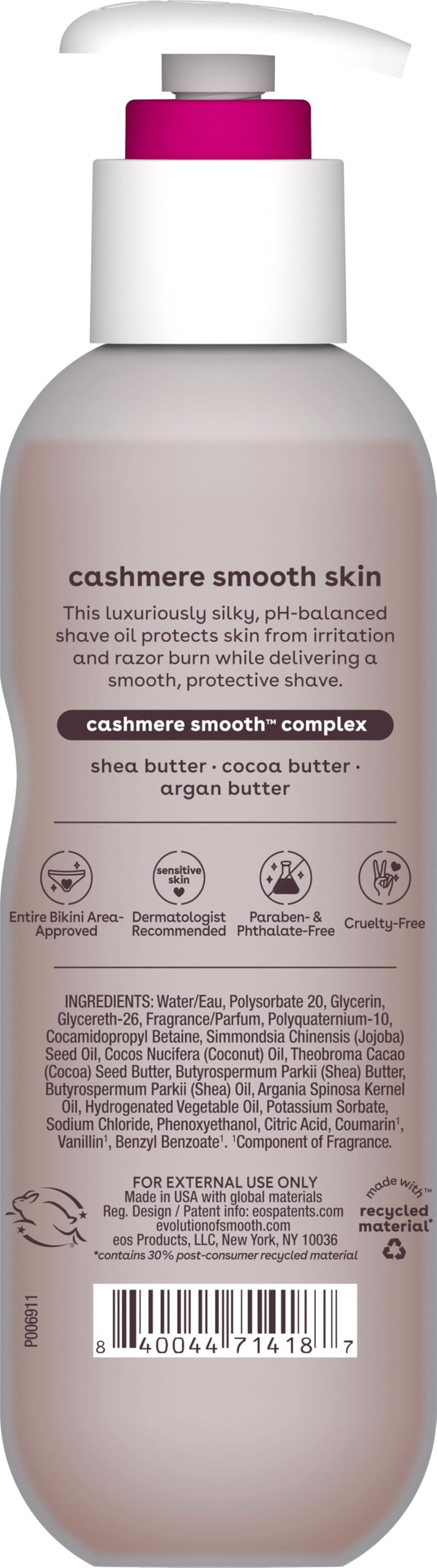 eos Vanilla Cashmere Shave Oil- Moisturizing Natural Shea Butter, 6 fl oz